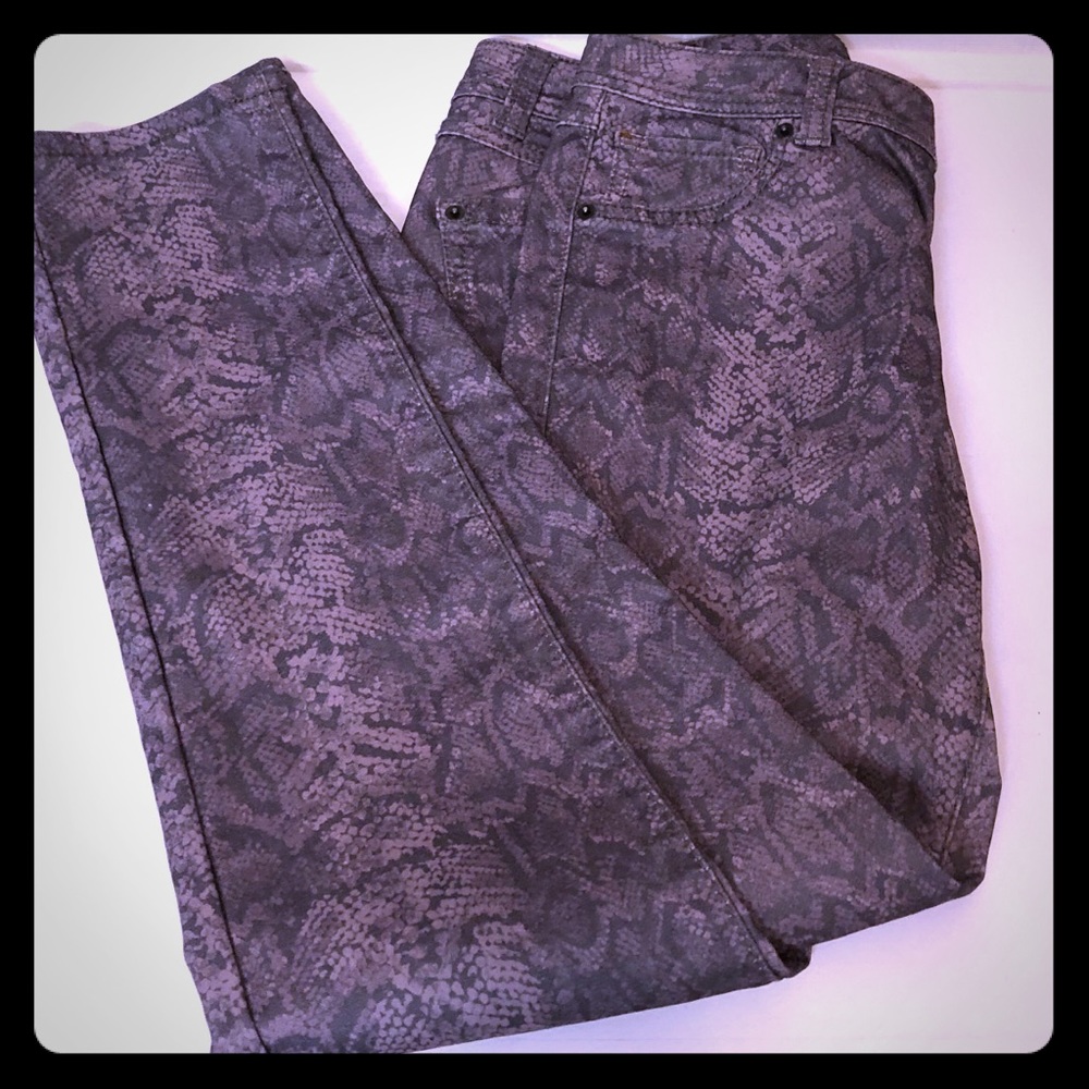 Pink and grey snake print jeans.